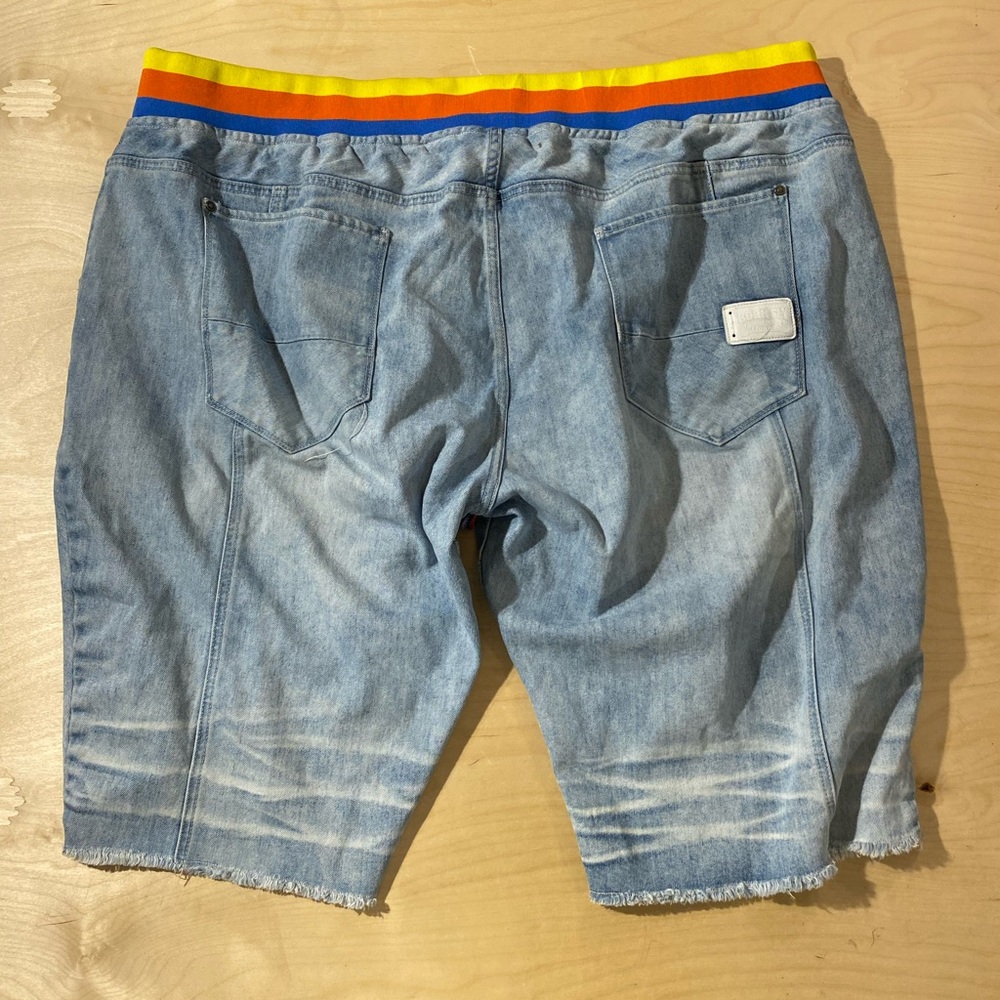 Born Fly Stylish Distressed Denim Shorts with Colorful Waistband 46 (OV) - Picture 9 of 10